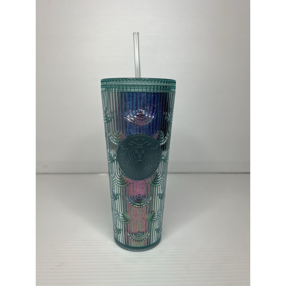 Starbucks Iridescent Mermaid Scale Cold Cup Tumbler With Straw 24 Oz 2022